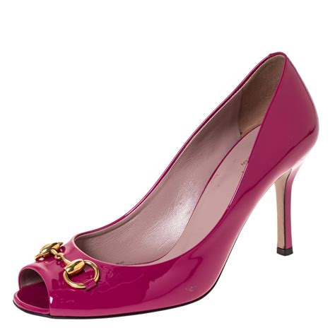 gucci horsebit pumps pink|Gucci open toe pumps.